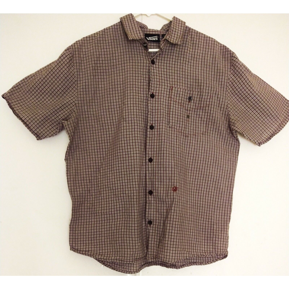 Vans Men's Short Sleeve Button Down Checkered Shirt Red White Black Size XL